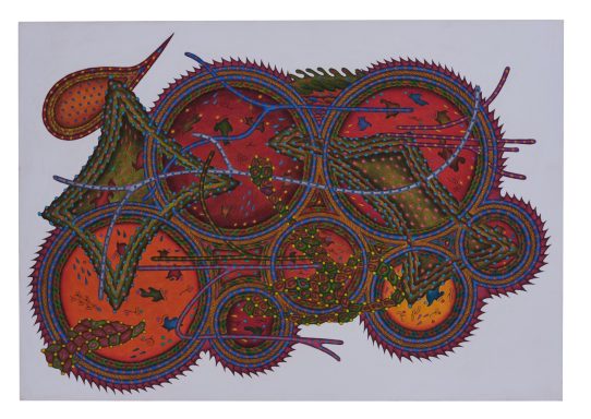 Slow Motion Wheels – Abstrakte Komposition mit leuchtenden Farben und organischen Formen.