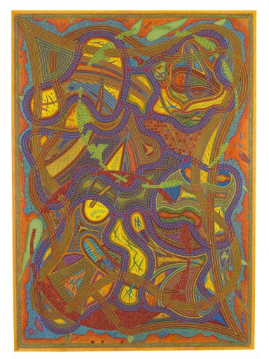 Pränatal – Abstrakte Komposition mit bunten Linien und Formen in lebendigen Farben