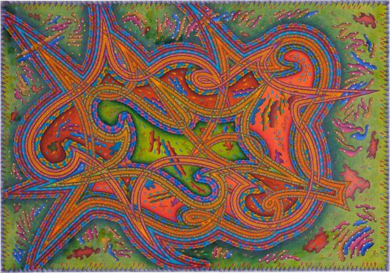 Pawpetschaula 1 – Farbige abstrakte Linien und Formen in lebendigen Rot-, Blau- und Grüntönen