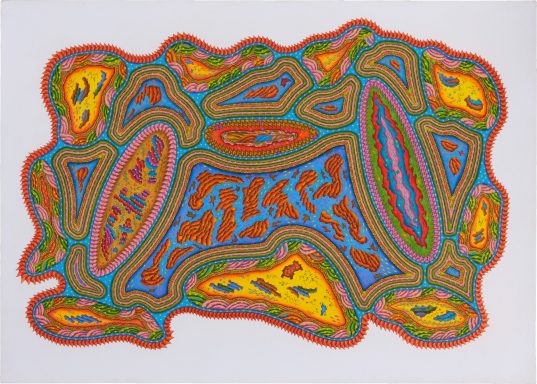 Continuo 2 – Abstraktes farbenfrohes Muster mit geschwungenen Linien und verschiedenen Formen