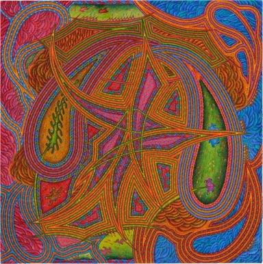 Liu_lin – Abstraktes buntes Muster mit sich kreuzenden Linien und organischen Formen